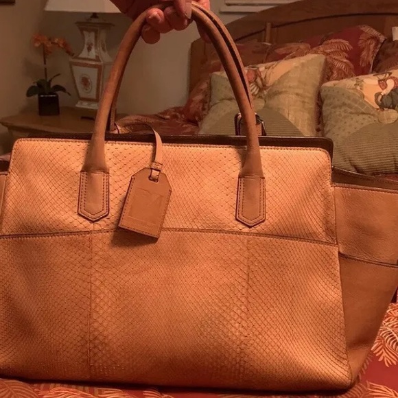 REED KRAKOFFLarge Designer Purse/Leather and Rare Snakeskin/Camel/Satchel/Tote